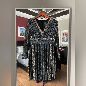 Adrianna Papell Women's Striped Embellished Sheath Dress Black Size 4